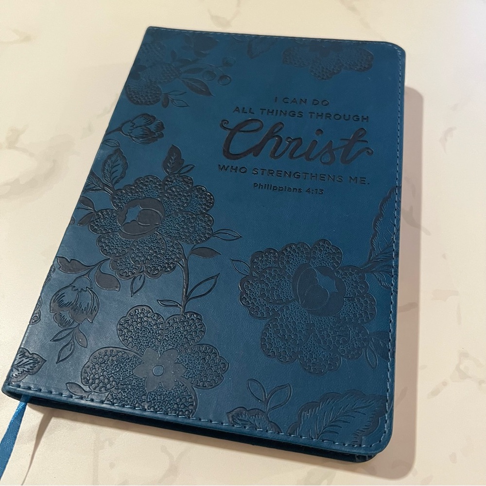 Philippians 4:13 In Christ Floral Embossed Leather Scripture Journal Notebook